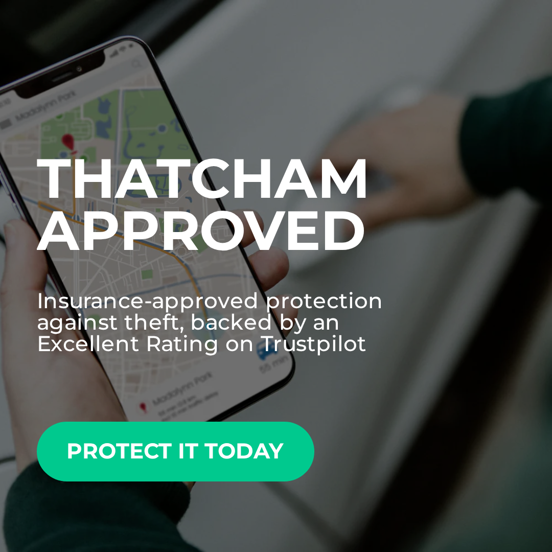 Person holding a smartphone with navigation app, overlaid text 'THATCHAM APPROVED' and call to action button.